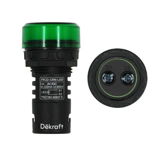 Изображение Лампа коммутационная ADDS ЛК-22 d22мм 220В AC/DC зел. LED DEKraft 25118DEK