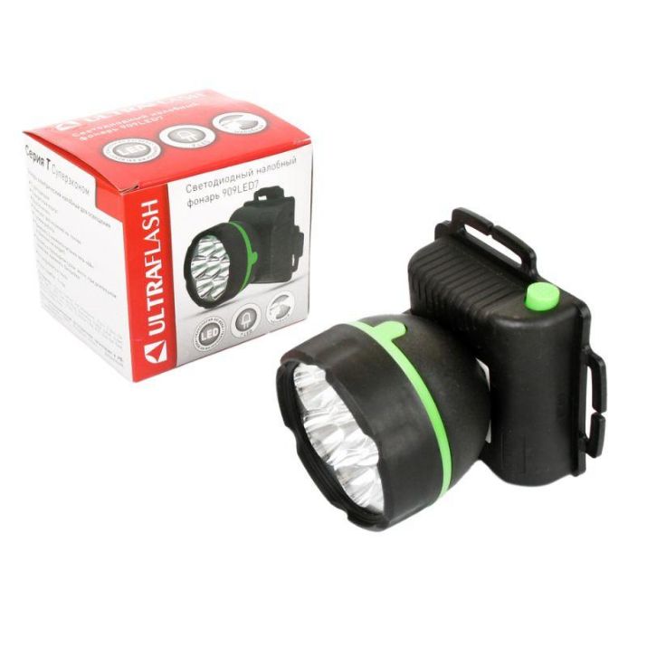 Изображение Фонарь налобный 909LED7 (7LED 1 режим; 3хR6 черн.) Ultraflash 11782