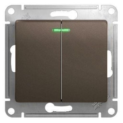 Изображение Выключатель 2-кл. СП Glossa 10А IP20 (сх. 5а) 10AX с подсветкой механизм шоколад. SE GSL000853