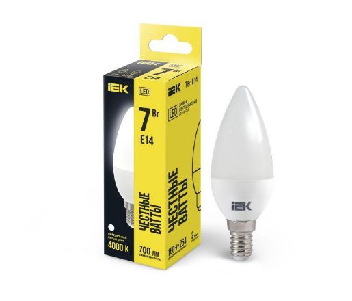 Изображение Лампа светодиодная Eco 7Вт C35 свеча 4000К нейтр. бел. E14 230В IEK LLE-C35-7-230-40-E14