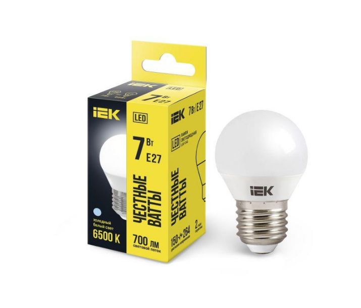 Изображение Лампа светодиодная ECO G45 7Вт шар 6500К E27 230В IEK LLE-G45-7-230-65-E27