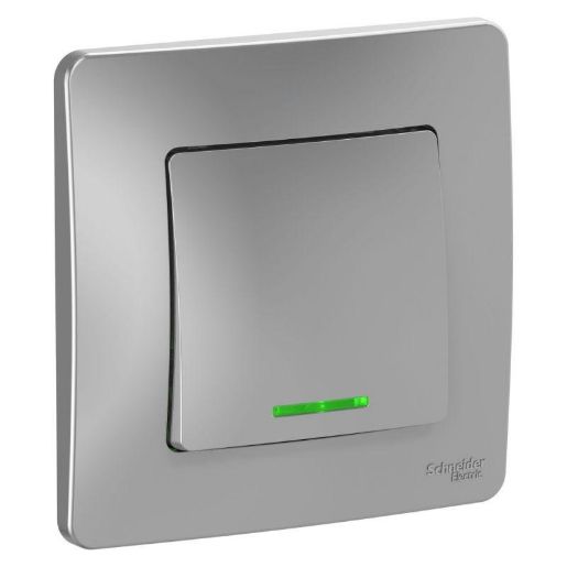 Изображение Выключатель 1-кл. СП Blanca 10А IP20 (сх. 1) 250В с подсветкой алюм. SE BLNVS010113