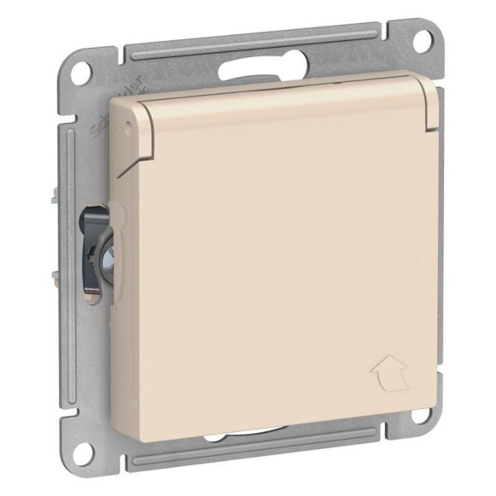 Изображение Розетка 1-м СП AtlasDesign 16А IP20 с заземл. защ. шторки с крышкой механизм беж. SE ATN000246