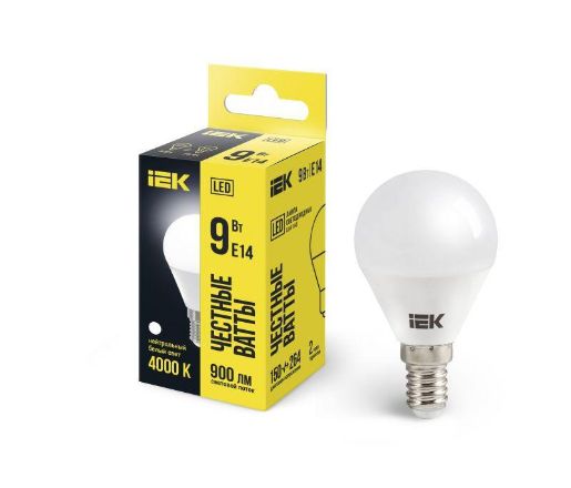 Изображение Лампа светодиодная Eco G45 9Вт шар 4000К нейтр. бел. E14 230В IEK LLE-G45-9-230-40-E14