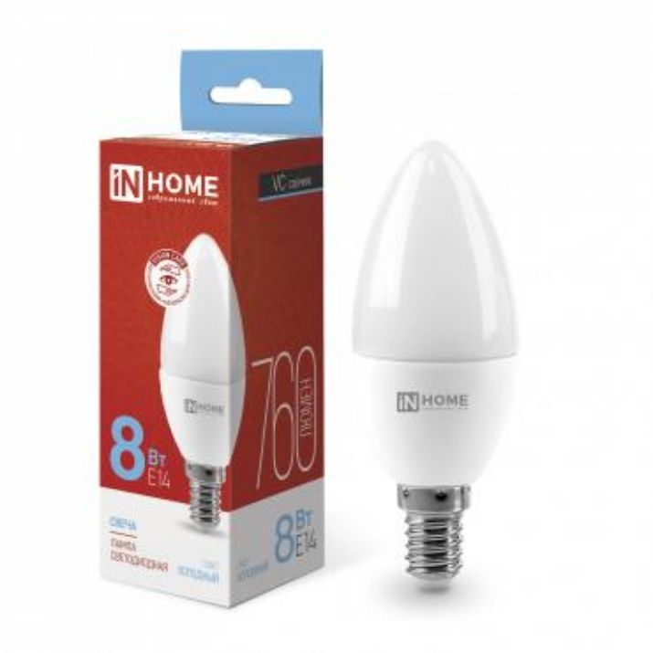 Изображение Лампа светодиодная LED-СВЕЧА-VC 8Вт свеча 6500К холод. бел. E14 760лм 230В IN HOME 4690612024806