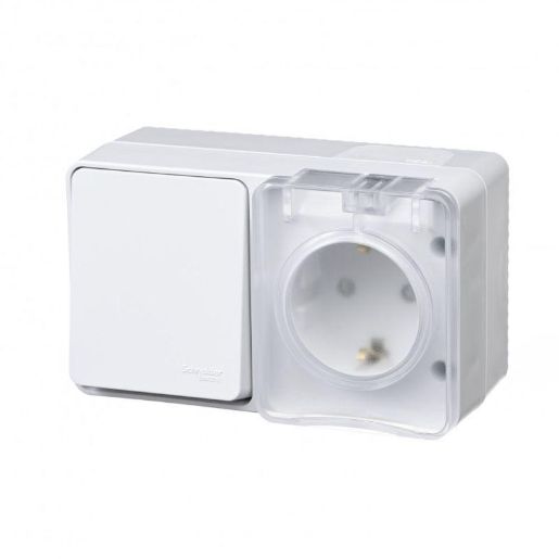 Изображение Блок ОП AtlasDesign Profi54 (розетка 16А 250В с заземл. защ. шторки + 1-кл. выкл. 10А) IP54 бел. SE ATN540170