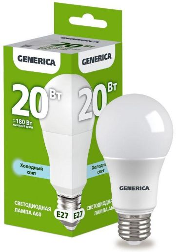Изображение Лампа светодиодная A60 20Вт грушевидная 6500К E27 230В GENERICA LL-A60-20-230-65-E27-G