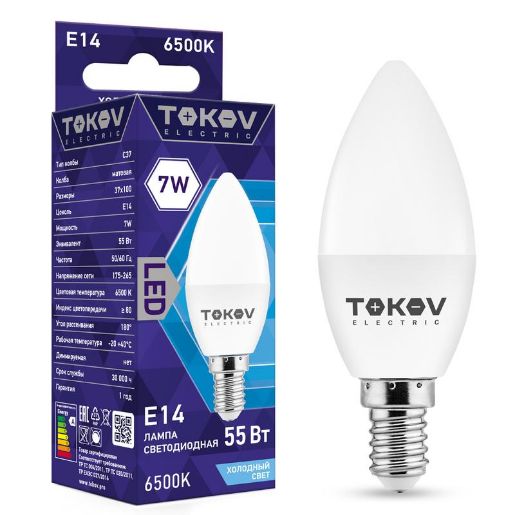 Изображение Лампа светодиодная 7Вт С37 6500К Е14 176-264В TOKOV ELECTRIC TKE-C37-E14-7-6.5K
