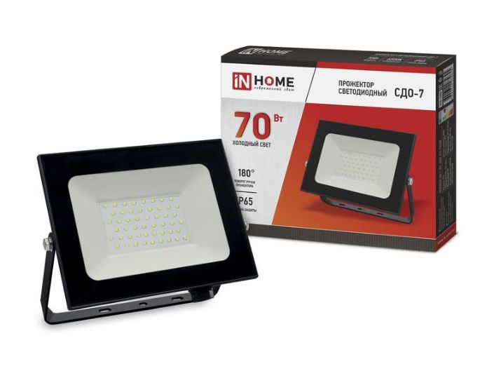 Изображение Прожектор светодиодный СДО-7 70Вт 6500К IP65 6300лм 230В черн. IN HOME 4690612034645