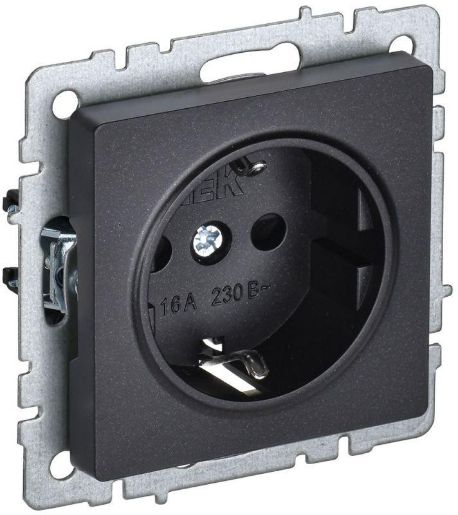 Изображение Розетка BRITE РС14-1-0-БрЧ 16А с заземл. защ. шторки черн. IEK BR-R14-16-K02