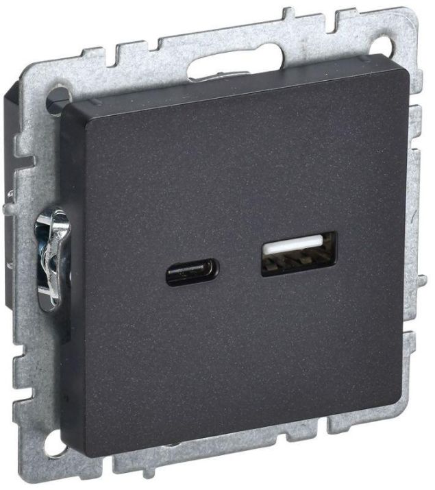 Изображение Розетка BRITE USB A+C 18Вт РЮ11-1-БрЧ черн. IEK BR-U22-018-K02