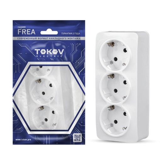 Изображение Розетка 3-м ОП Frea 16А IP20 250В с заземл. АБС-пластик бел. TOKOV ELECTRIC TKE-FR-R3Z-C01