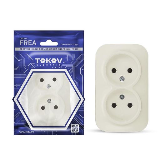 Изображение Розетка 2-м ОП Frea 16А IP20 250В без заземл. АБС-пластик беж. TOKOV ELECTRIC TKE-FR-R2-C02