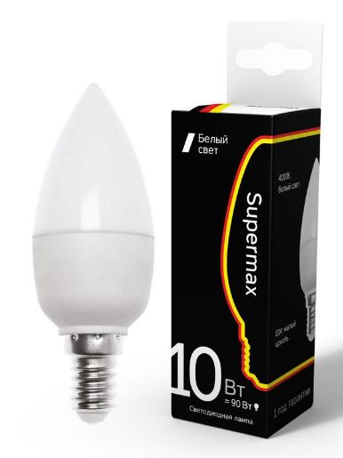 Изображение Лампа светодиодная Supermax 10Вт свеча E14 230В 4000К КОСМОС Sup_LED10wCNE1440