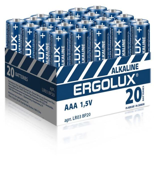 Изображение Элемент питания алкалиновый AAA/LR03 1.5В Alkaline BP-20 ПРОМО (уп.20шт) Ergolux 14674