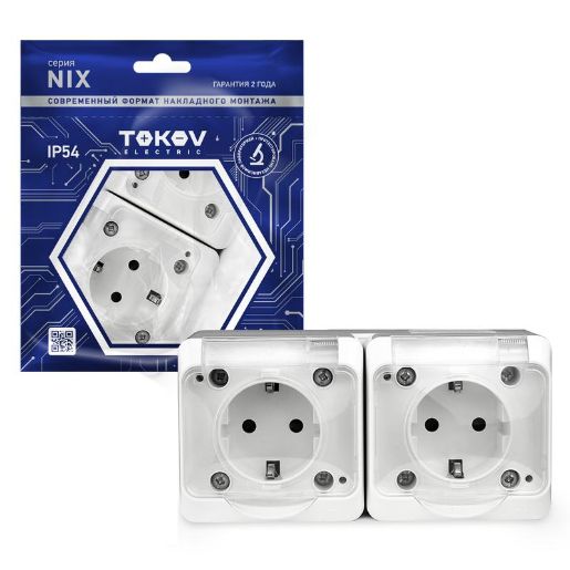 Изображение Розетка 2-м ОП Nix 16А IP54 250В с заземл. с прозр. крышкой бел. TOKOV ELECTRIC TKE-NX-R2Z-C01T-IP54