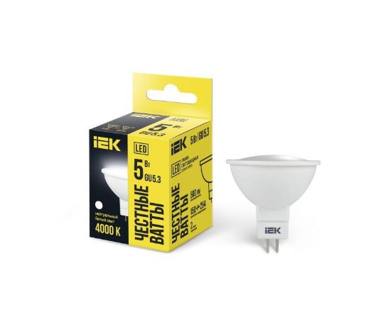 Изображение Лампа светодиодная Eco 5Вт MR16 софит 4000К нейтр. бел. GU5.3 450лм 230-240В IEK LLE-MR16-5-230-40-GU5
