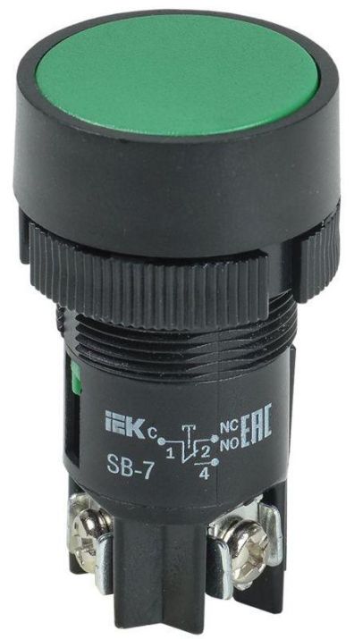 Изображение Кнопка SB-7 "Пуск" d22мм 1з+1р 240В зел. IEK BBT40-SB7-K06