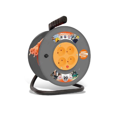 Изображение Удлинитель на катушке 4х20м без заземл. 6А IP44 ВЕМ-250 ПВС 2х0.75 термозащита UNIVersal 9634146