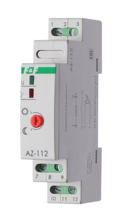 Изображение Фотореле AZ-112 (выносной герметичный фотодатчик монтаж на DIN-рейке 1 модуль 230В 16А) F&F EA01.001.013