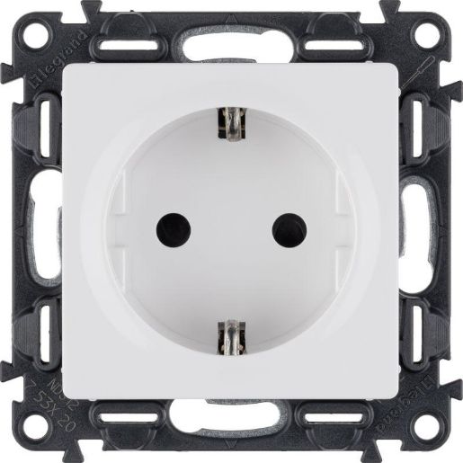 Изображение Розетка 1-м СП Valena Life 16А IP20 250В 2P+E защ. шторки безвинт. клеммы с лицев. панелью механизм бел. Leg 753420
