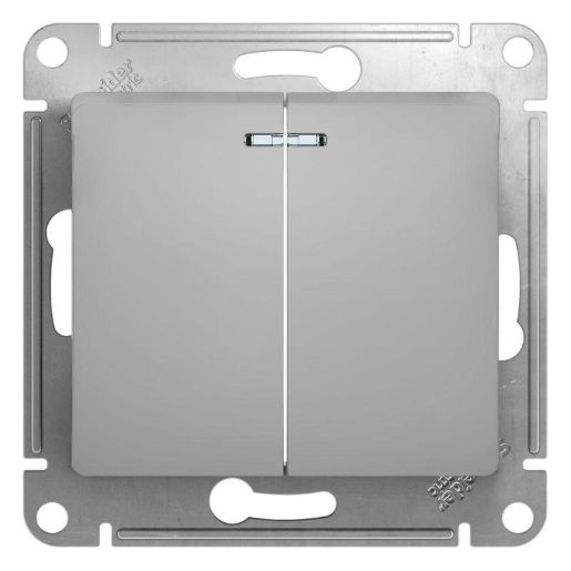 Изображение Выключатель 2-кл. СП Glossa 10А IP20 (сх. 5а) 10AX с подсветкой механизм алюм. SE GSL000353