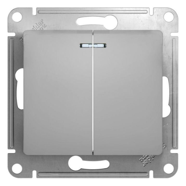Изображение Выключатель 2-кл. СП Glossa 10А IP20 (сх. 5а) 10AX с подсветкой механизм алюм. SE GSL000353