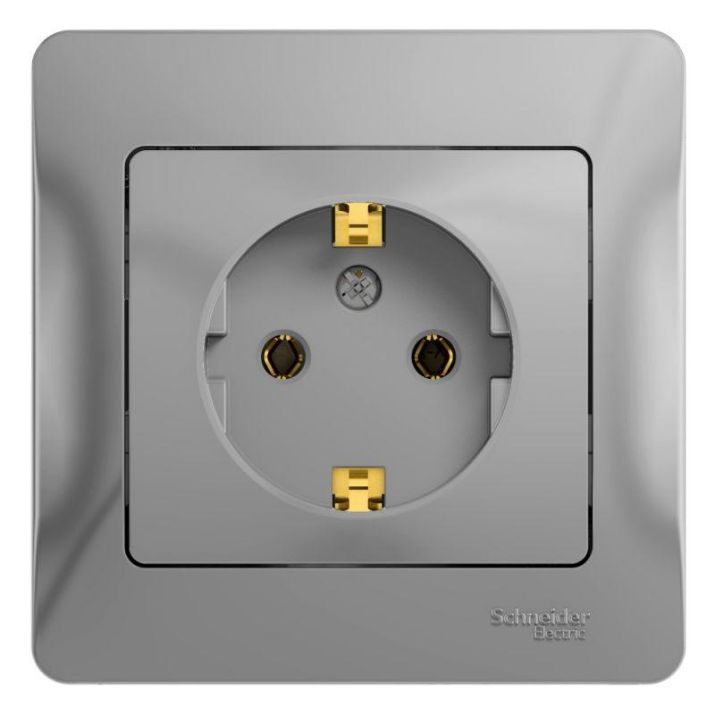 Изображение Розетка 1-м СП Glossa 16А IP20 с заземл. в сборе алюм. SE GSL000342