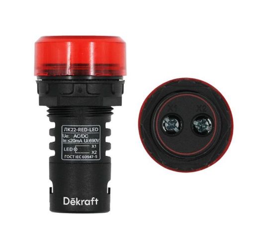 Изображение Лампа коммутационная ADDS ЛК-22 d22мм 220В AC/DC красн. LED DEKraft 25119DEK