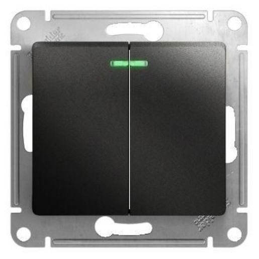 Изображение Выключатель 2-кл. СП Glossa 10А IP20 (сх. 5а) 10AX с подсветкой механизм антрацит SE GSL000753