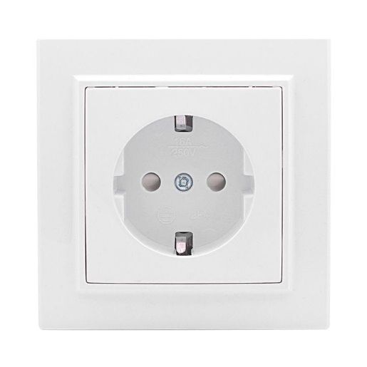 Изображение Розетка 1-м СП Минск 16А IP20 с заземл. защ. шторки бел. Basic EKF ERR16-028-100