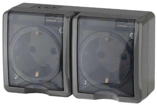 Изображение Розетка 2-м ОП Эра Эксперт 11-2403-03 16А IP54 16AX 250В 2х2P+E сер. Эра Б0020717