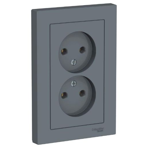 Изображение Розетка 2-м СП AtlasDesign 16А IP20 без заземл. в сборе грифель SE ATN000720
