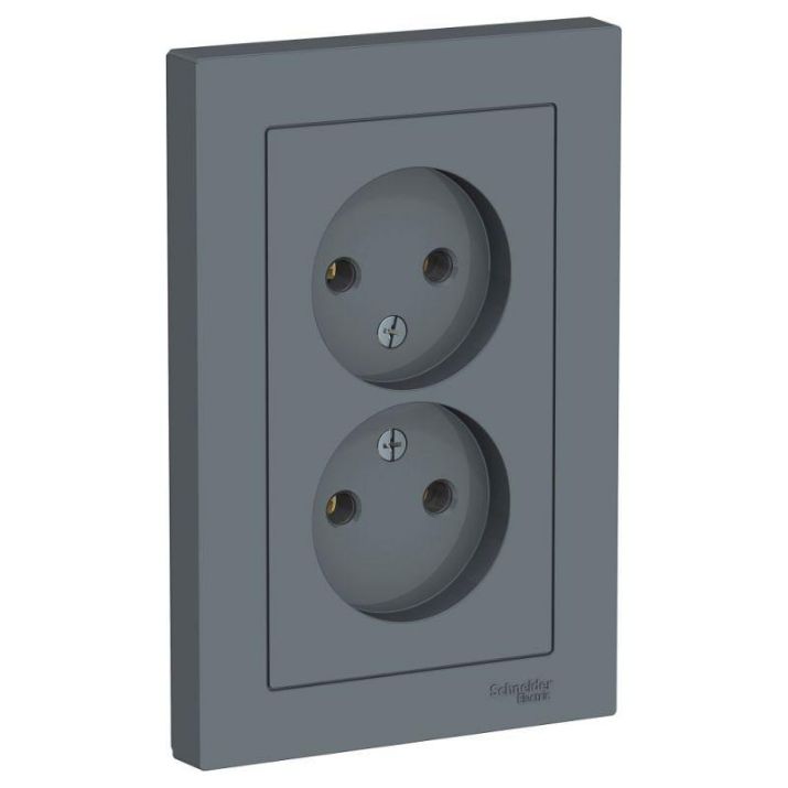 Изображение Розетка 2-м СП AtlasDesign 16А IP20 без заземл. в сборе грифель SE ATN000720