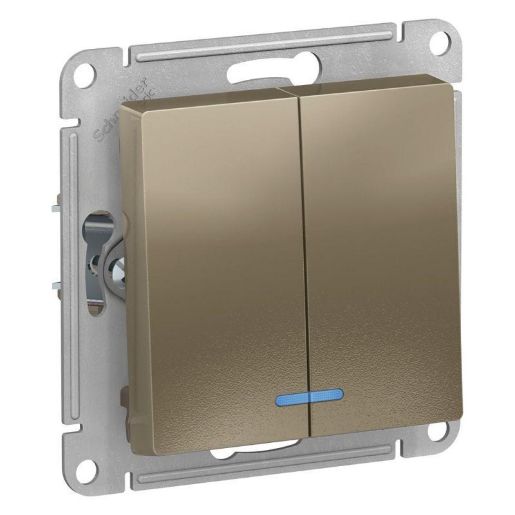 Изображение Выключатель 2-кл. СП AtlasDesign 10А IP20 (сх. 5а) 10AX с подсветкой механизм шампань SE ATN000553