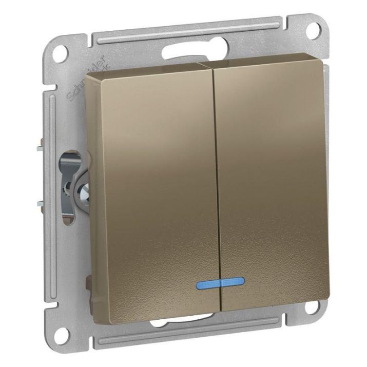 Изображение Выключатель 2-кл. СП AtlasDesign 10А IP20 (сх. 5а) 10AX с подсветкой механизм шампань SE ATN000553