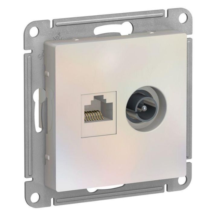 Изображение Розетка компьютерная + телевизионная 2-м AtlasDesign RJ45 кат.5E + TV механизм жемчуж. SE ATN000489