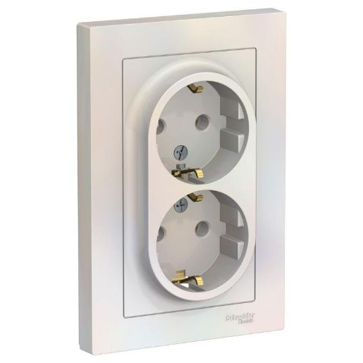 Изображение Розетка 2-м СП AtlasDesign 16А IP20 с заземл. в сборе жемчуж. SE ATN000424