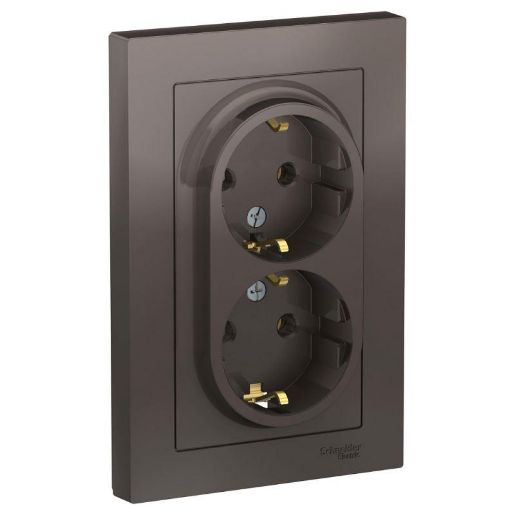 Изображение Розетка 2-м СП AtlasDesign 16А IP20 с заземл. в сборе мокко SE ATN000624