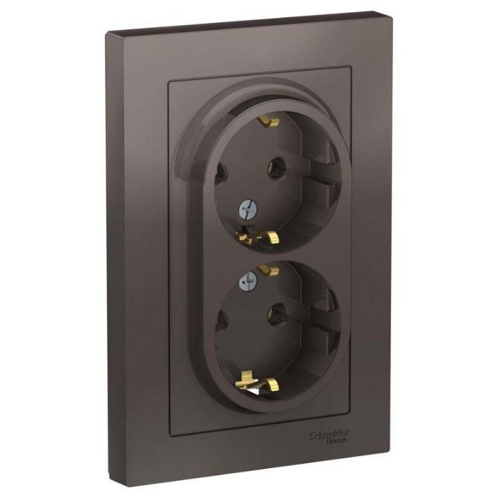 Изображение Розетка 2-м СП AtlasDesign 16А IP20 с заземл. в сборе мокко SE ATN000624
