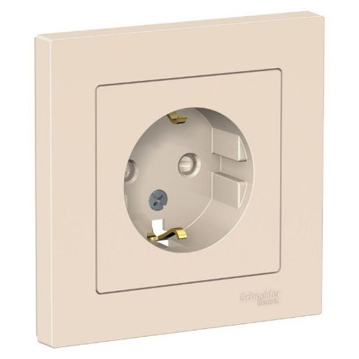 Изображение Розетка 1-м СП AtlasDesign 16А IP20 с заземл. защ. шторки в сборе беж. SE ATN000244