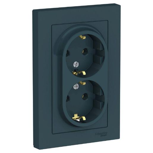 Изображение Розетка 2-м СП AtlasDesign 16А IP20 с заземл. в сборе изумруд SE ATN000824