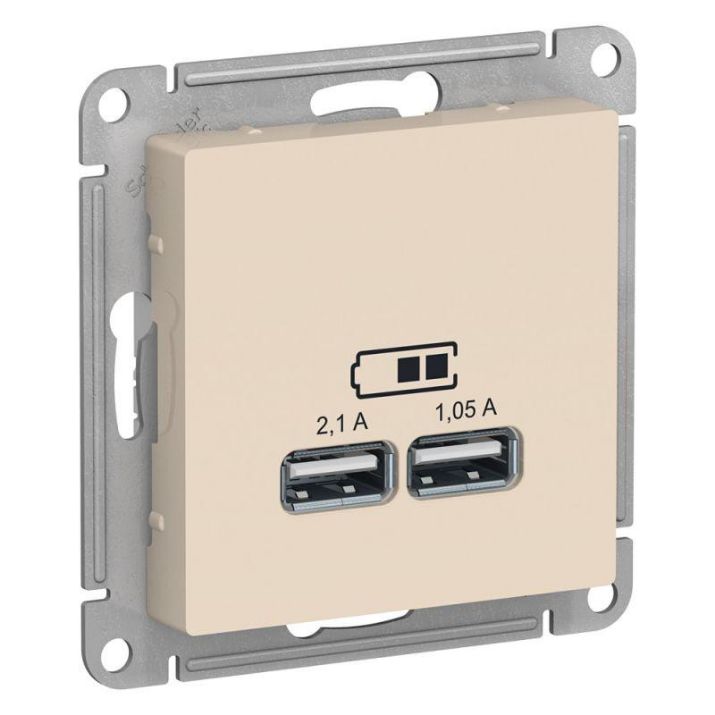 Изображение Розетка USB AtlasDesign тип A+A 5В 1х2.1А 2х1.05А механизм беж. SE ATN000233