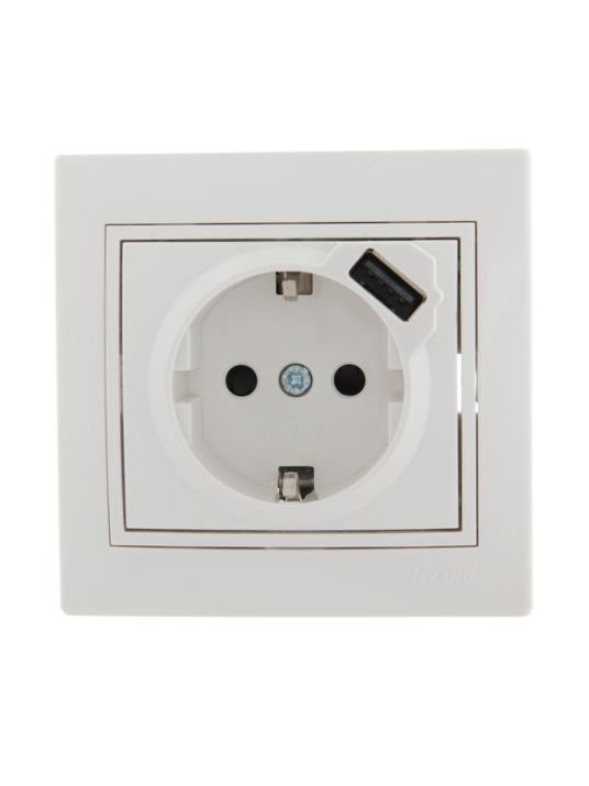 Изображение Розетка 1-м СП Mira 16А с заземл. + USB разъем бел. LEZARD 701-0202-181