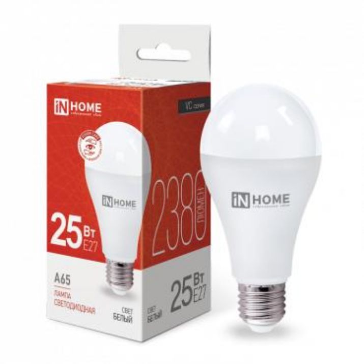 Изображение Лампа светодиодная LED-A65-VC 25Вт грушевидная 4000К нейтр. бел. E27 2380лм 230В IN HOME 4690612024080
