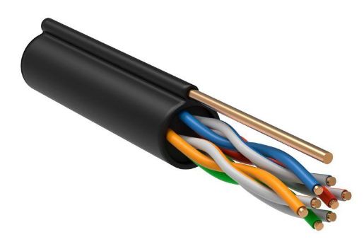 Изображение Кабель витая пара F/UTP кат.5E 4х2х24AWG solid CU LDPE Outdoor трос черн. (м) GENERICA BC3-C5E04-359-305-G