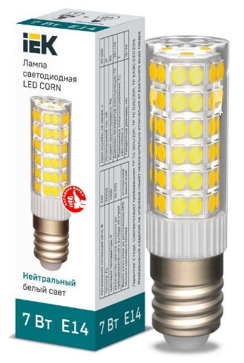 Изображение Лампа светодиодная Corn 7Вт капсульная 4000К нейтр. бел. E14 230В керамика IEK LLE-Corn-7-230-40-E14
