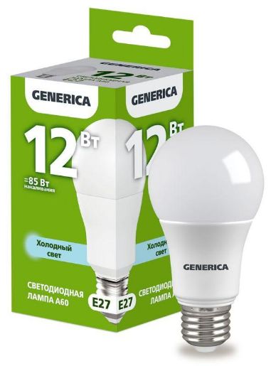 Изображение Лампа светодиодная A60 12Вт грушевидная 6500К E27 230В GENERICA LL-A60-12-230-65-E27-G