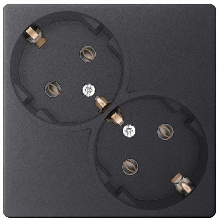 Изображение Розетка 2-м СП Simon24 16А IP20 2х2P+E Schuko без защ. шторок механизм графит Simon 2450459-038