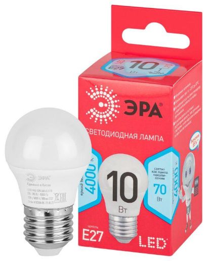Изображение Лампа светодиодная RED LINE LED P45-10W-840-E27 R 10Вт P45 шар 4000К нейтр. бел. E27 Эра Б0050234
